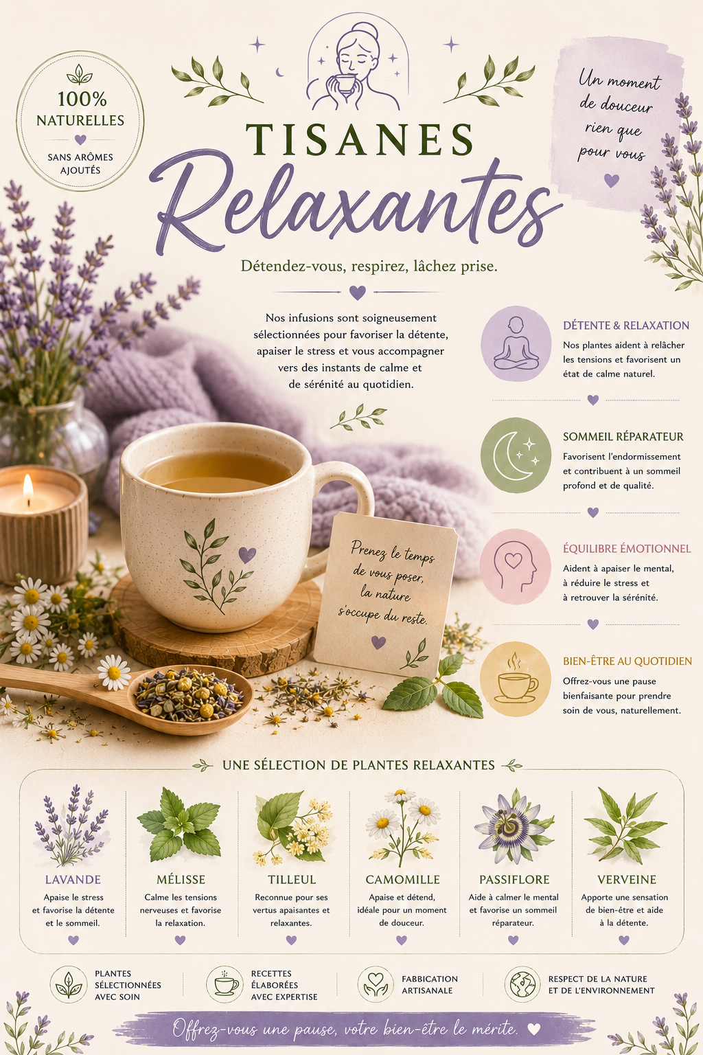 🌿 Tisanes Relaxantes – Apaisement & Détente naturelle